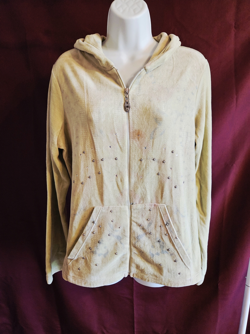 Love Amour Y2K Zip-Up Hoodie Jacket in Lt Green With Muted Floral Print